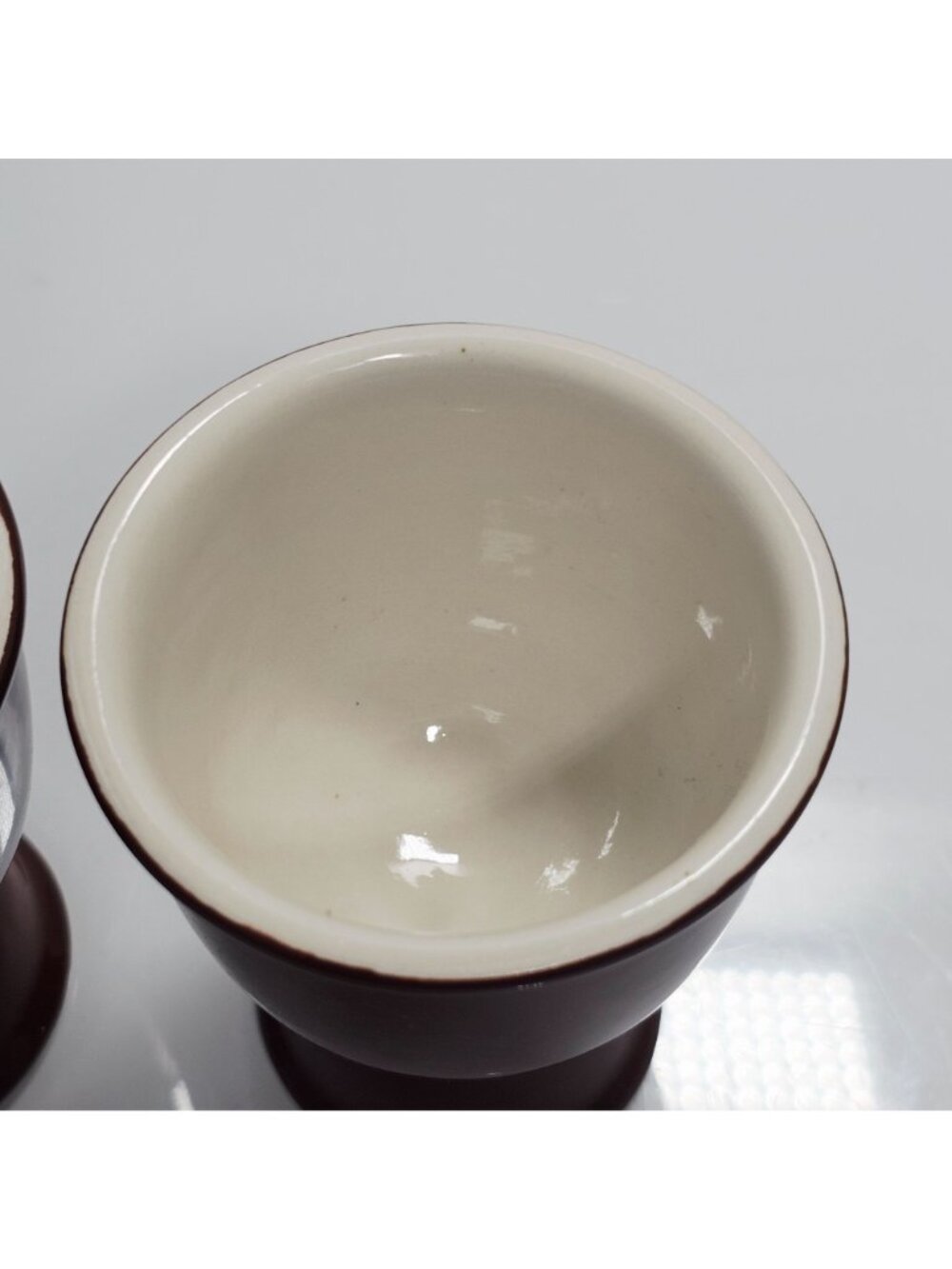 2 Vintage Brown Ceramic Egg Cups 4" glazed dual end cup versatile use farmhouse - Picture 6 of 9